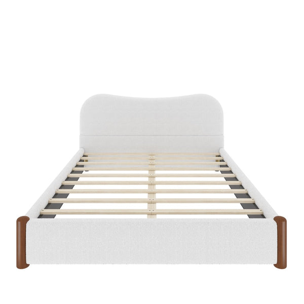 English Elm Queen Platform Bed Berber Fleece Upholstered Frame with Solid Wood Feet Modern Bedroom White N7500002301K