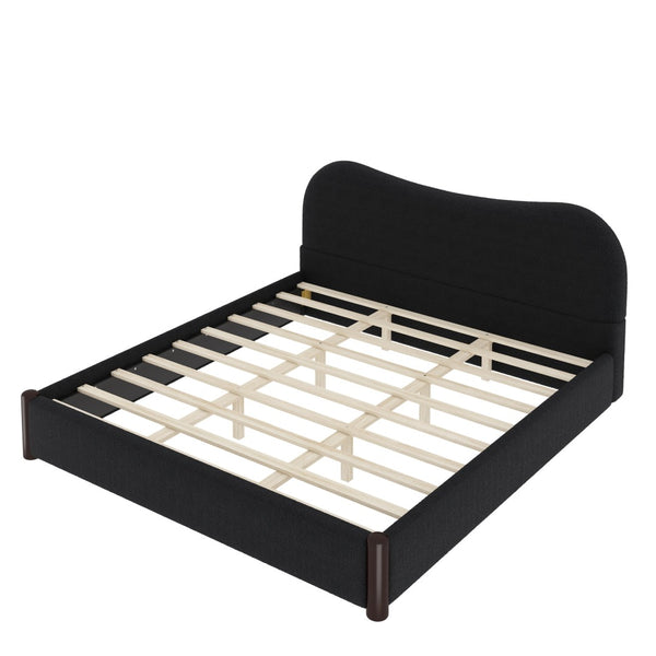 English Elm King Berber Fleece Upholstered Platform Bed Padded Headboard Solid Wood Feet Black N7500002302B