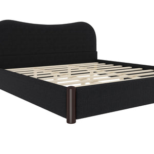 English Elm King Berber Fleece Upholstered Platform Bed Padded Headboard Solid Wood Feet Black N7500002302B