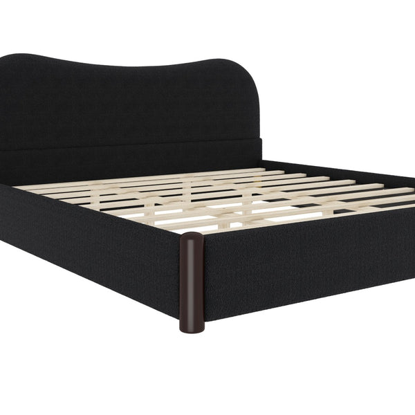 English Elm King Berber Fleece Upholstered Platform Bed Padded Headboard Solid Wood Feet Black N7500002302B