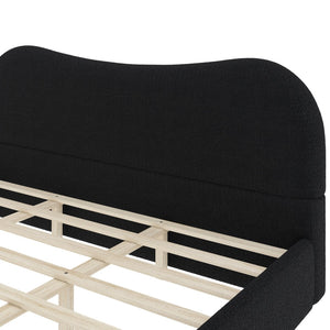 English Elm King Berber Fleece Upholstered Platform Bed Padded Headboard Solid Wood Feet Black N7500002302B