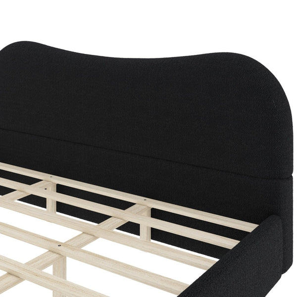 English Elm King Berber Fleece Upholstered Platform Bed Padded Headboard Solid Wood Feet Black N7500002302B