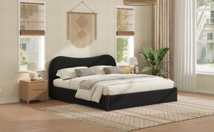 English Elm King Berber Fleece Upholstered Platform Bed Padded Headboard Solid Wood Feet Black N7500002302B