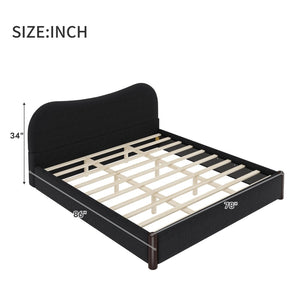 English Elm King Berber Fleece Upholstered Platform Bed Padded Headboard Solid Wood Feet Black N7500002302B
