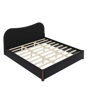 English Elm King Berber Fleece Upholstered Platform Bed Padded Headboard Solid Wood Feet Black N7500002302B