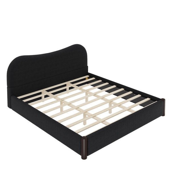 English Elm King Berber Fleece Upholstered Platform Bed Padded Headboard Solid Wood Feet Black N7500002302B