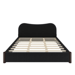 English Elm King Berber Fleece Upholstered Platform Bed Padded Headboard Solid Wood Feet Black N7500002302B