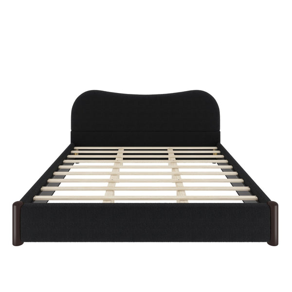 English Elm King Berber Fleece Upholstered Platform Bed Padded Headboard Solid Wood Feet Black N7500002302B