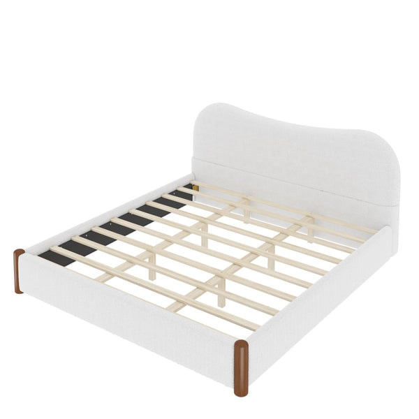 English Elm King Berber Fleece Upholstered Platform Bed Padded Headboard Solid Wood Feet White N7500002302K