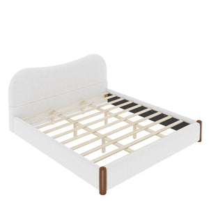 English Elm King Berber Fleece Upholstered Platform Bed Padded Headboard Solid Wood Feet White N7500002302K