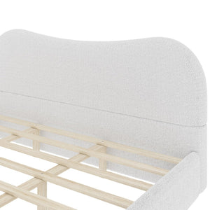 English Elm King Berber Fleece Upholstered Platform Bed Padded Headboard Solid Wood Feet White N7500002302K