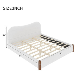 English Elm King Berber Fleece Upholstered Platform Bed Padded Headboard Solid Wood Feet White N7500002302K