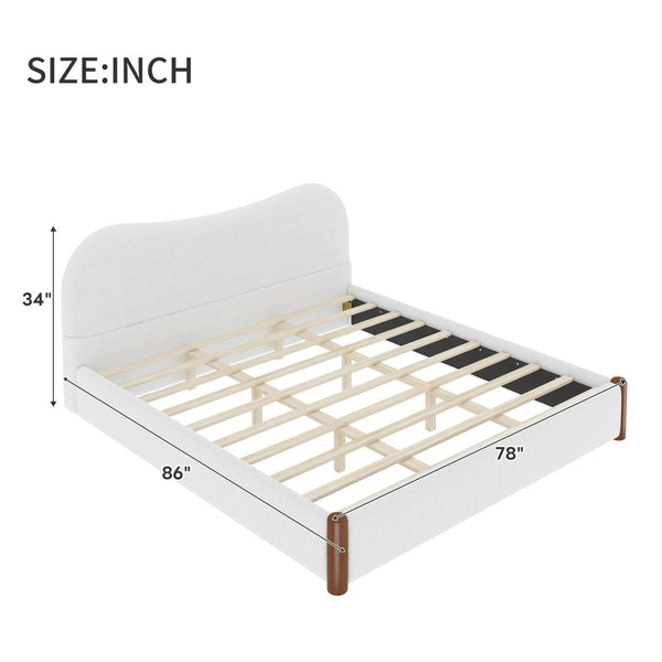 English Elm King Berber Fleece Upholstered Platform Bed Padded Headboard Solid Wood Feet White N7500002302K