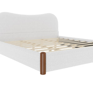 English Elm King Berber Fleece Upholstered Platform Bed Padded Headboard Solid Wood Feet White N7500002302K