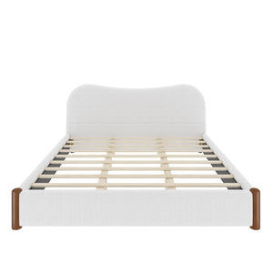 English Elm King Berber Fleece Upholstered Platform Bed Padded Headboard Solid Wood Feet White N7500002302K
