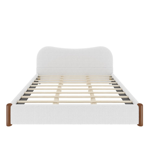English Elm King Berber Fleece Upholstered Platform Bed Padded Headboard Solid Wood Feet White N7500002302K