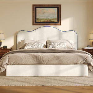 English Elm Queen Velvet Platform Bed with Channel Stitch Headboard for Elegant Bedroom Style N7500002401A