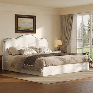 English Elm Queen Velvet Platform Bed with Channel Stitch Headboard for Elegant Bedroom Style N7500002401A