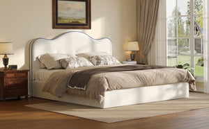 English Elm Queen Velvet Platform Bed with Channel Stitch Headboard for Elegant Bedroom Style N7500002401A