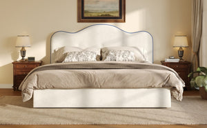 English Elm Queen Velvet Platform Bed with Channel Stitch Headboard for Elegant Bedroom Style N7500002401A