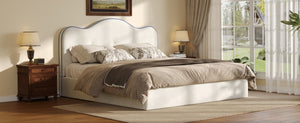 English Elm Queen Velvet Platform Bed with Channel Stitch Headboard for Elegant Bedroom Style N7500002401A