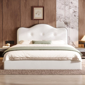 English Elm Queen Velvet Platform Bed with Channel Stitch Headboard for Elegant Bedroom Style N7500002401A