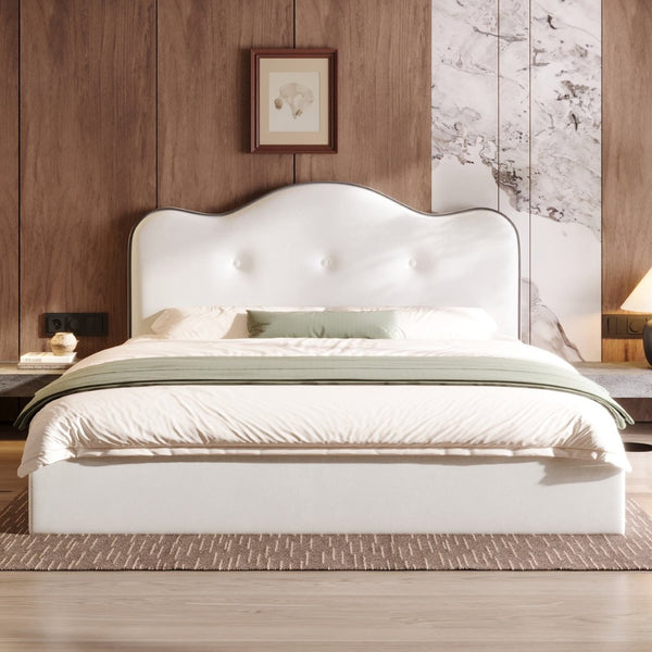 English Elm Queen Velvet Platform Bed with Channel Stitch Headboard for Elegant Bedroom Style N7500002401A