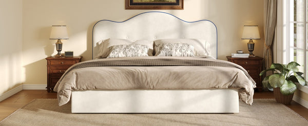 English Elm Queen Velvet Platform Bed with Channel Stitch Headboard for Elegant Bedroom Style N7500002401A