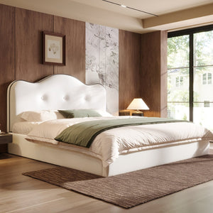 English Elm Queen Velvet Platform Bed with Channel Stitch Headboard for Elegant Bedroom Style N7500002401A