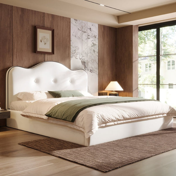 English Elm Queen Velvet Platform Bed with Channel Stitch Headboard for Elegant Bedroom Style N7500002401A