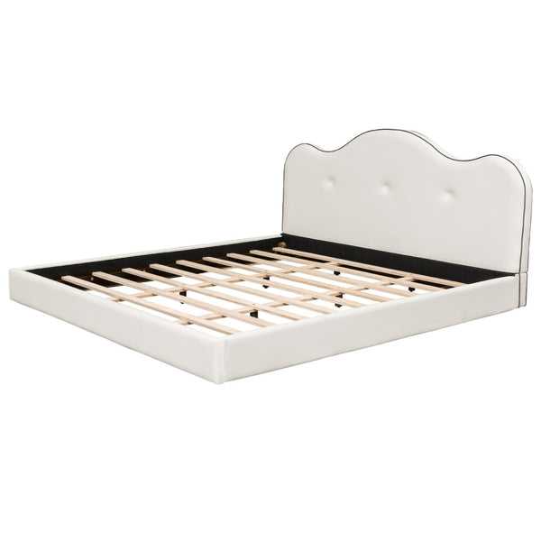 English Elm King Velvet Platform Bed Foam Cushioned Headboard with Hand Stitched Tailored Rails N7500002402A