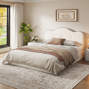 English Elm King Velvet Platform Bed Foam Cushioned Headboard with Hand Stitched Tailored Rails N7500002402A
