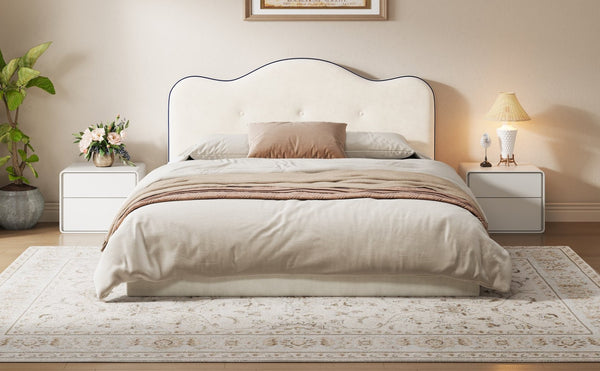 English Elm King Velvet Platform Bed Foam Cushioned Headboard with Hand Stitched Tailored Rails N7500002402A