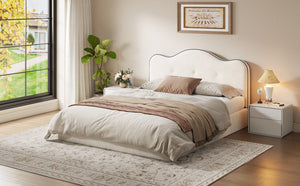 English Elm King Velvet Platform Bed Foam Cushioned Headboard with Hand Stitched Tailored Rails N7500002402A