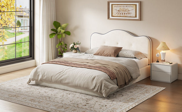 English Elm King Velvet Platform Bed Foam Cushioned Headboard with Hand Stitched Tailored Rails N7500002402A