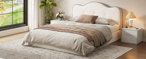 English Elm King Velvet Platform Bed Foam Cushioned Headboard with Hand Stitched Tailored Rails N7500002402A