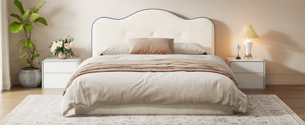 English Elm King Velvet Platform Bed Foam Cushioned Headboard with Hand Stitched Tailored Rails N7500002402A