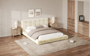 English Elm Queen Velvet Platform Bed Channel Tufted Headboard Low Profile Modern Bedroom Frame Beige N7500002403A