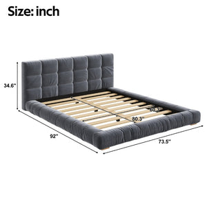 English Elm Queen Velvet Platform Bed Channel Tufted Headboard Low Profile Modern Bedroom Frame Gray N7500002403E