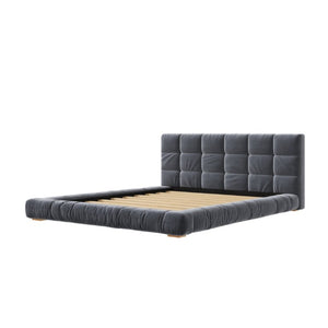 English Elm Queen Velvet Platform Bed Channel Tufted Headboard Low Profile Modern Bedroom Frame Gray N7500002403E