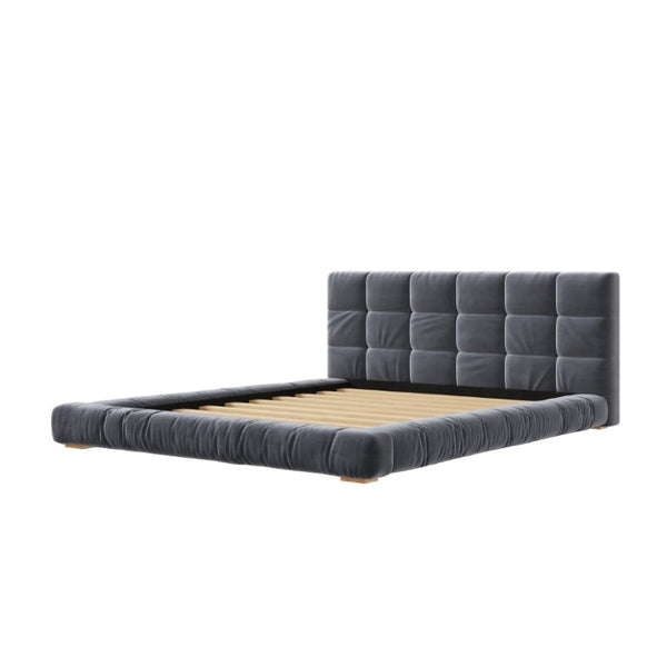 English Elm Queen Velvet Platform Bed Channel Tufted Headboard Low Profile Modern Bedroom Frame Gray N7500002403E