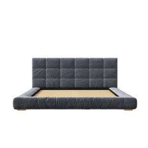 English Elm Queen Velvet Platform Bed Channel Tufted Headboard Low Profile Modern Bedroom Frame Gray N7500002403E