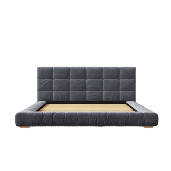 English Elm Queen Velvet Platform Bed Channel Tufted Headboard Low Profile Modern Bedroom Frame Gray N7500002403E