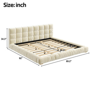 English Elm King Velvet Platform Bed Channel Tufted Headboard Low Profile Slat Support Bedroom Beige N7500002404A