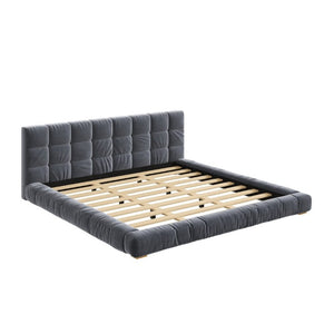 English Elm King Velvet Platform Bed Channel Tufted Headboard Low Profile Slat Support Bedroom Gray N7500002404E