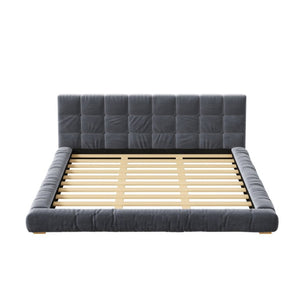 English Elm King Velvet Platform Bed Channel Tufted Headboard Low Profile Slat Support Bedroom Gray N7500002404E