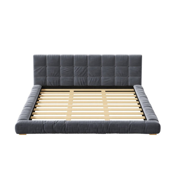 English Elm King Velvet Platform Bed Channel Tufted Headboard Low Profile Slat Support Bedroom Gray N7500002404E