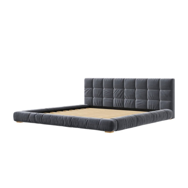 English Elm King Velvet Platform Bed Channel Tufted Headboard Low Profile Slat Support Bedroom Gray N7500002404E