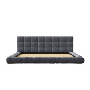 English Elm King Velvet Platform Bed Channel Tufted Headboard Low Profile Slat Support Bedroom Gray N7500002404E