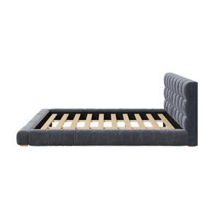 English Elm King Velvet Platform Bed Channel Tufted Headboard Low Profile Slat Support Bedroom Gray N7500002404E